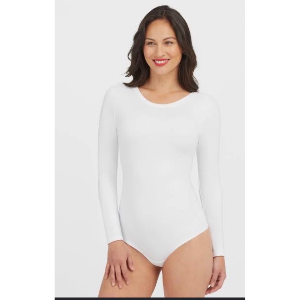 Assets by Spanx Smoothing Long Sleeve Bodysuit White 1X